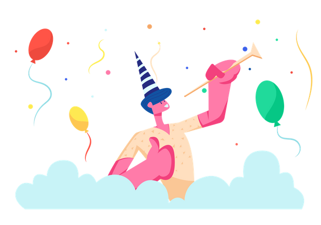 Cheerful Man in Birthday Party  Illustration