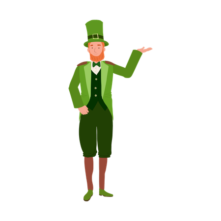 Cheerful Man in Leprechaun Costume Welcoming Festivities  Illustration