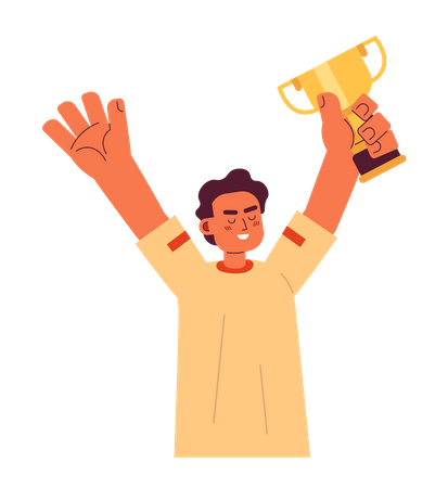 Cheerful man raising golden cup  Illustration
