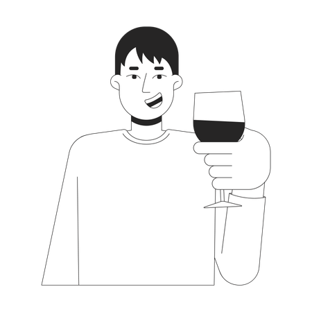 ワイングラスで乾杯する陽気な男性  イラスト