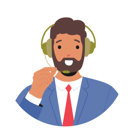 Cheerful Man Working In Customer Service Department  Illustration