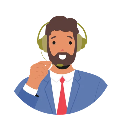 Cheerful Man Working In Customer Service Department  Illustration