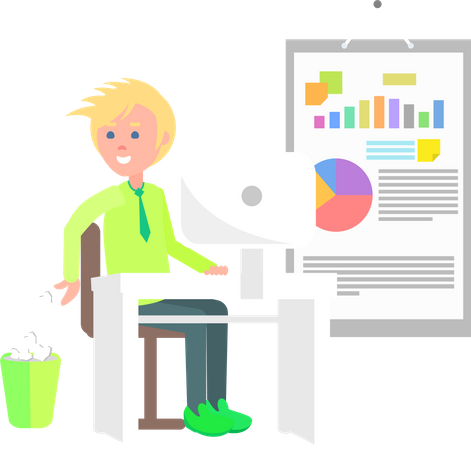 Cheerful man working in office  Illustration