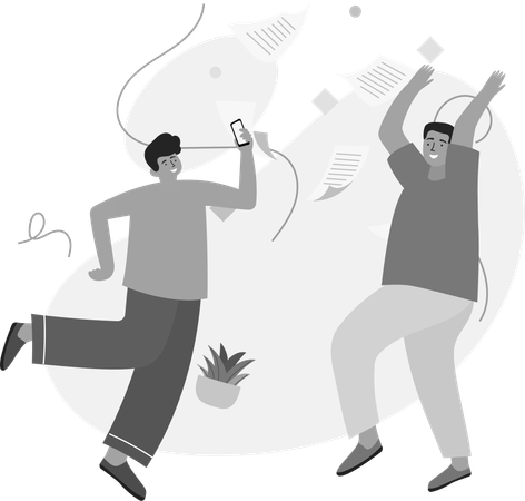 Cheerful Men with Flying Documents  Illustration