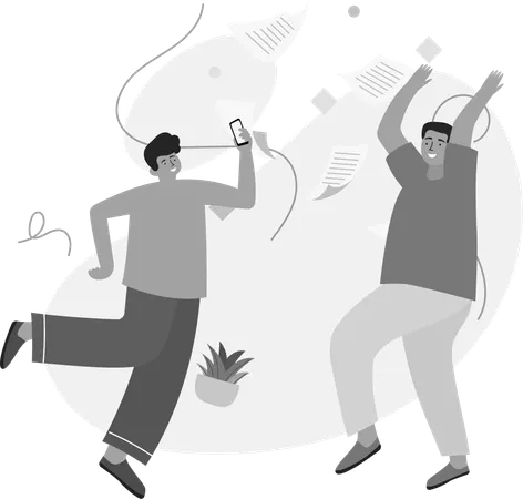 Cheerful Men with Flying Documents  Illustration