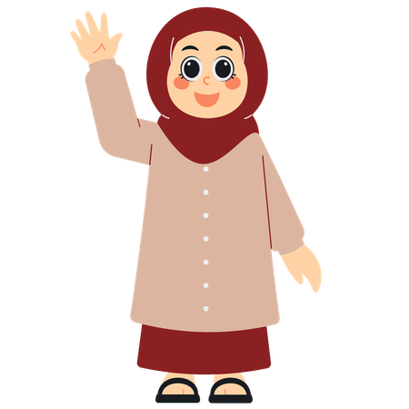 Cheerful Muslim Girl Waving hand  Illustration