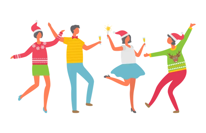 Cheerful People Celebrate Christmas Party Illustration