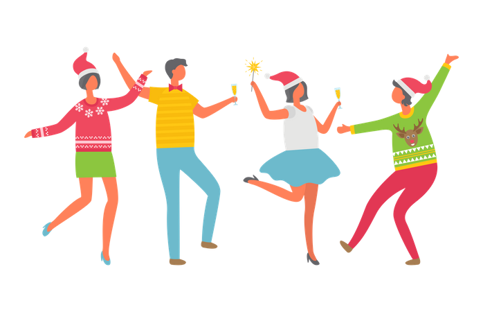 Cheerful People Celebrate Christmas Party  Illustration