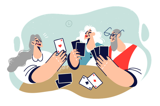 Cheerful people play cards and enjoying gambling  イラスト
