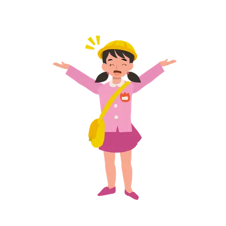 Cheerful Preschool Girl in Japanese Kindergarten Uniform Showing Playful Expression  Illustration