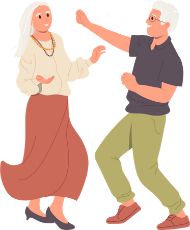 Cheerful retirees senior man and woman dancing moving and shaking body feeling good  Illustration