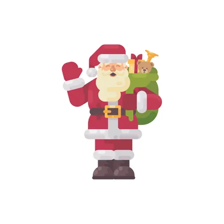 Cheerful Santa Claus Waving His Hand. Christmas Character Flat Illustration  Illustration