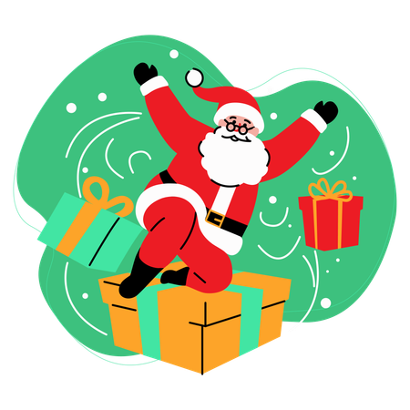 Cheerful Santa on Presents  Illustration