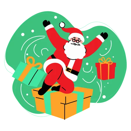 Cheerful Santa on Presents  Illustration