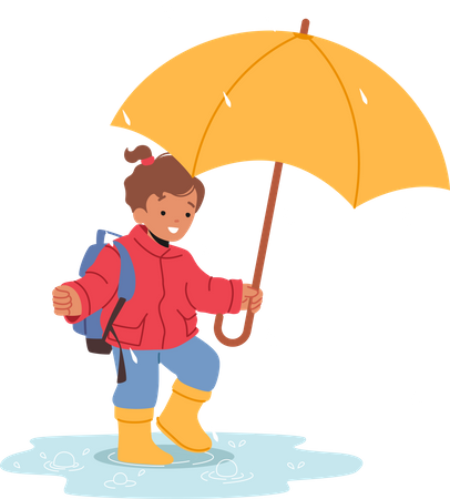 Cheerful Smiling Child holding Umbrella  Illustration