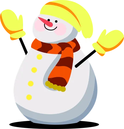 This Playful Snowman Comes Alive With A Vibrant Yellow Hat And Scarf Waving Its Mittened Hands In The Air A Joyful Addition To Any Festive Scene This Illustration Captures The Essence Of Winter Fun Illustration
