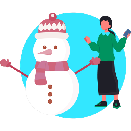 Cheerful snowman standing with Snowman in winter outfit wearing red clothes  Illustration