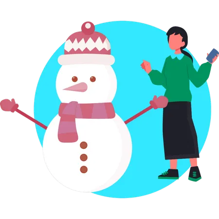 Cheerful snowman standing with Snowman in winter outfit wearing red clothes  Illustration