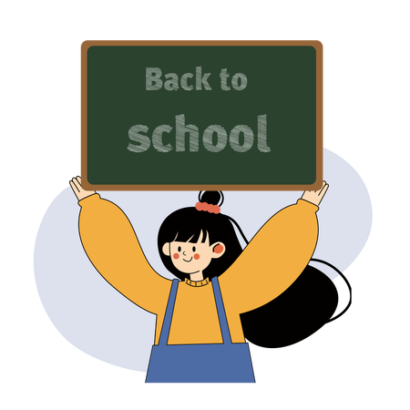 Cheerful Student Holding Chalkboard with 'Back to School' Message  Illustration