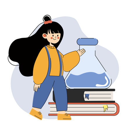 Cheerful Student with Books and Science Flask  Illustration