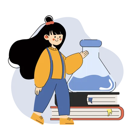 Cheerful Student with Books and Science Flask  Illustration
