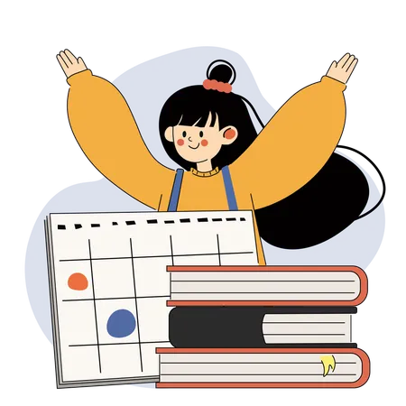 Cheerful Student with Calendar and Books  Illustration