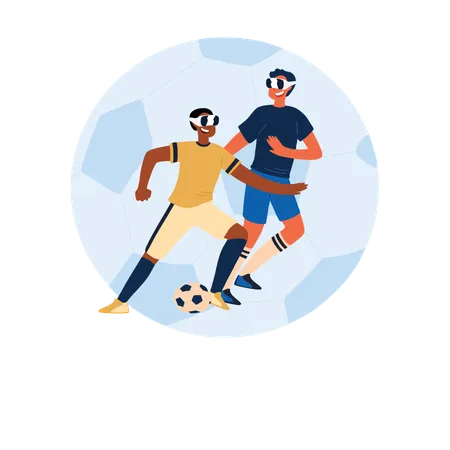 Cheerful teenagers playing virtual soccer  Illustration
