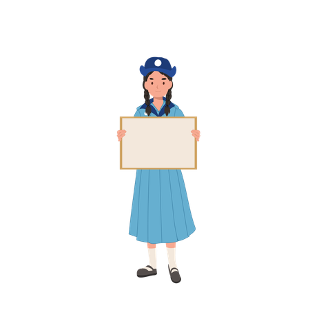 Cheerful Thai Girl Scout Holding Blank Board  Illustration