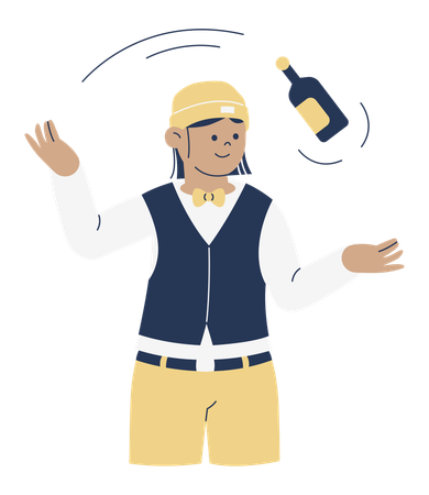 Cheerful Waiter Juggling Bottle  Illustration