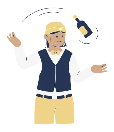 Cheerful Waiter Juggling Bottle  Illustration