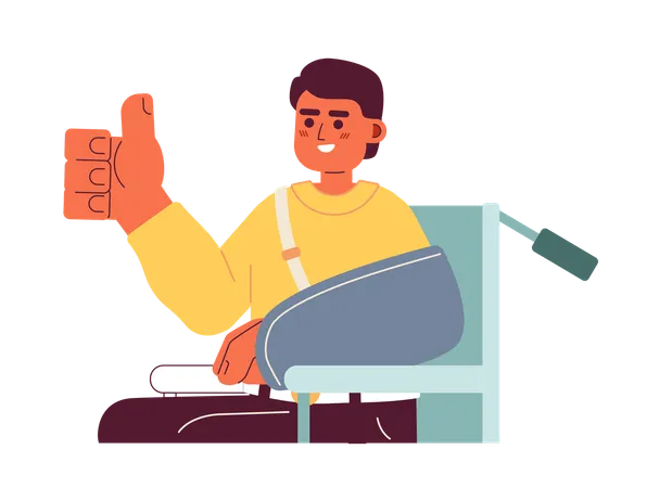 Cheerful wheelchair man thumb up showing  Illustration