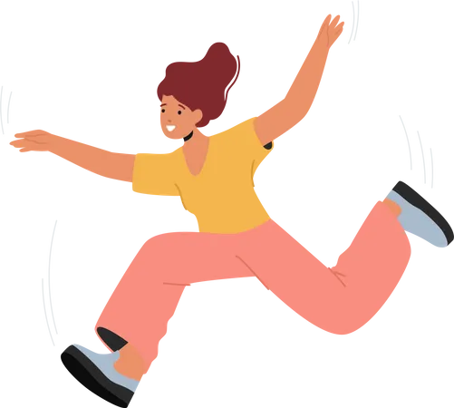 Joyful Woman Leaping In The Air With A Big Smile Radiating Happiness And Positive Energy In A Moment Of Pure Bliss Happy Young Female Character Jumping Cartoon People Vector Illustration Illustration