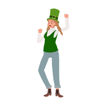 Cheerful Woman Dancing in St Patricks Day  Illustration
