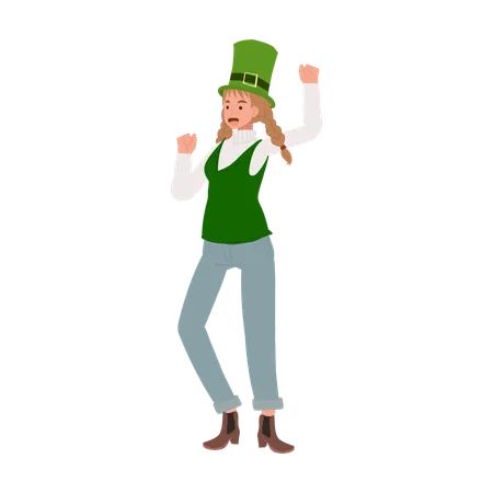 Cheerful Woman Dancing In St Patricks Day Celebration Irish St Patricks Day Celebration Illustration