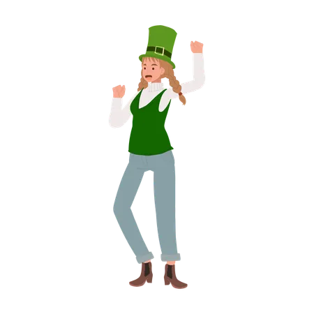 Cheerful Woman Dancing in St Patricks Day  Illustration