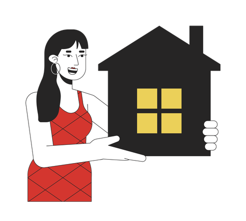 Cheerful woman holding apartment  Illustration