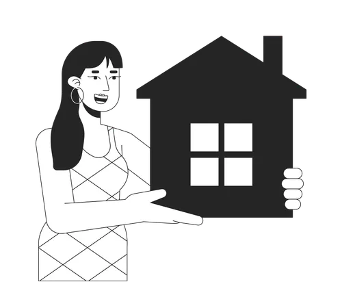 Cheerful woman holding apartment  Illustration