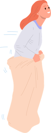 Cheerful woman hopping fast in sack participating in festival  Illustration