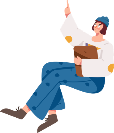 Cheerful woman pointing fingers in air  Illustration