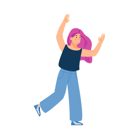 Cheerful woman raising her hands in joy  Illustration