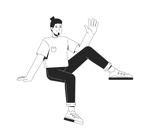 Cheerful young adult man sitting casually and waving  Illustration