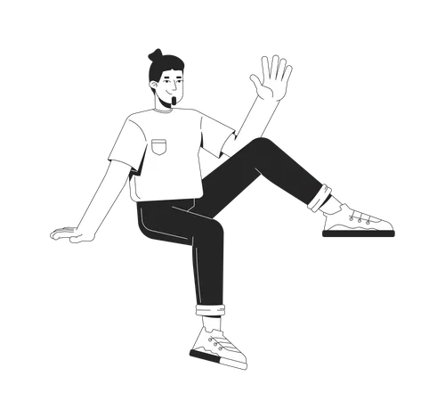 Cheerful young adult man sitting casually and waving  Illustration