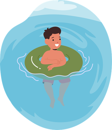 Cheerful Young Boy Floats In Swimming Pool  Illustration