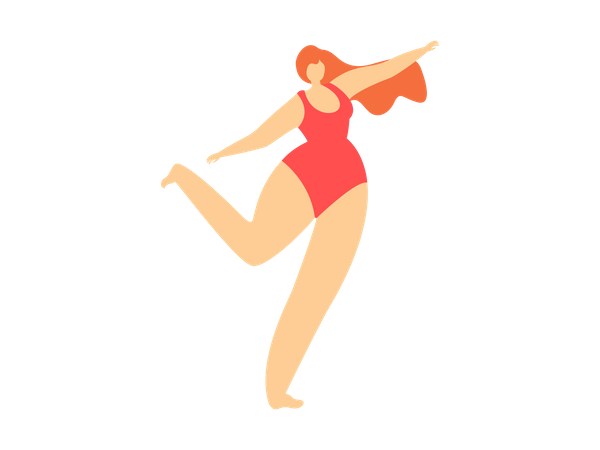 Cheerful young girl in red swimsuit  Illustration