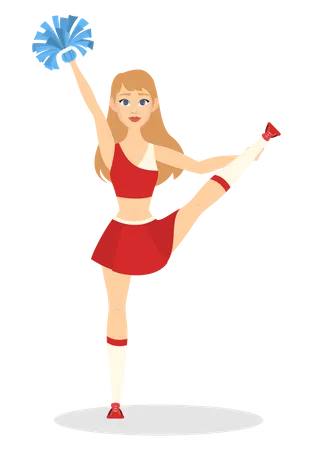 Beautiful Cheerleader Standing In Uniform With Pompoms And Smiling Female Character American Football Team Support Pretty Teenager Dancing Isolated Vector Illustration In Cartoon Style Illustration