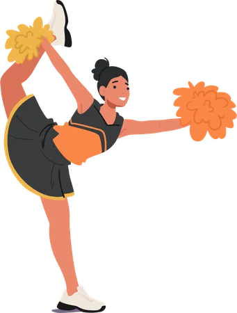 Vibrant Cheerleader Girl Character Adorned In Spirited Colors Dances With Enthusiasm Pom Poms In Hand Radiating Energy She Embodies Team Spirit Captivating The Crowd With Her Dynamic Performance Illustration