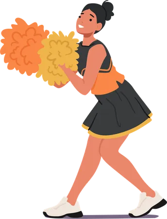 Vibrant Cheerleader Girl Twirls Pom Poms Radiating Energy With Spirited Dance Graceful Moves Synchronized Jumps And Infectious Enthusiasm Captivate The Crowd Igniting A Lively Rhythmic Spectacle Illustration