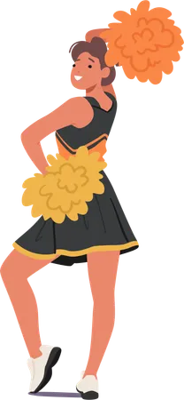 Cheerleader Girl Character Brandishes Pompoms With Infectious Energy Radiant Smile Synchronized Moves Epitomizes Team Spirit Igniting Crowd With Unwavering Enthusiasm Cartoon Vector Illustration Illustration