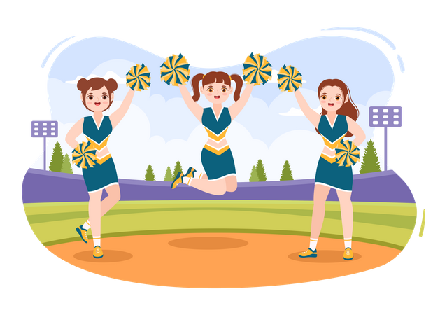 Cheerleader Girls doing dance Illustration