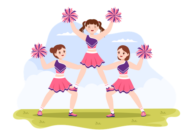 Cheerleader Girls making pyramid  Illustration